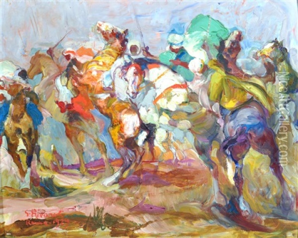Cavalieri Arabi In Battaglia Oil Painting - Giuseppe Rivaroli