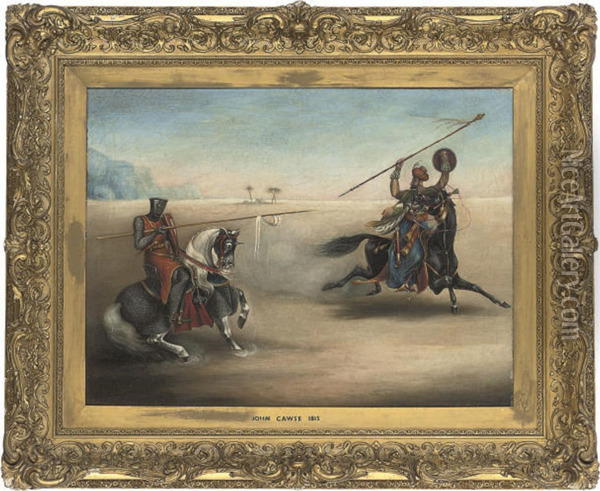 A Crusader Jousting With A Saracen In The Desert Oil Painting - John Cawse