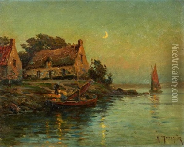 Voilier Au Clair De Lune Oil Painting - Georges Philibert Charles Maroniez