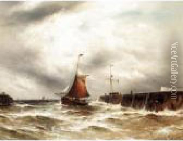 Bringing Home The Catch In Stormy Seas, Dover Oil Painting - Gustave de Breanski