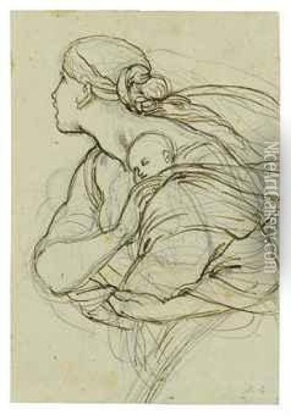 A Woman Carrying A Sleeping Child Oil Painting - Julius Schnorr Von Carolsfeld