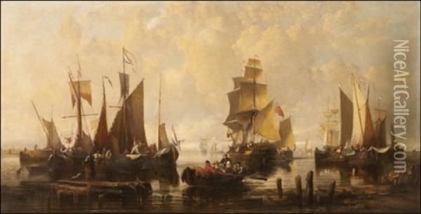 Fishing Boats Off The Dutch Coast Oil Painting - Charles Martin Powell