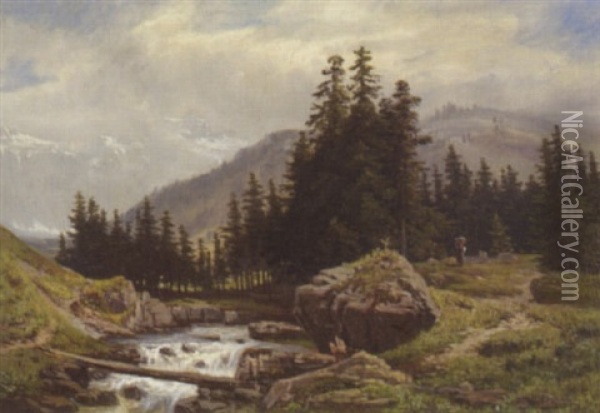 Berglandschaft Mit Magd Bei Einem Bach Oil Painting - Joseph Nikolaus Butler