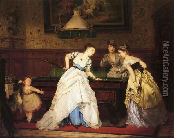 The Game of Billiards Oil Painting - Charles Edouard Boutibonne