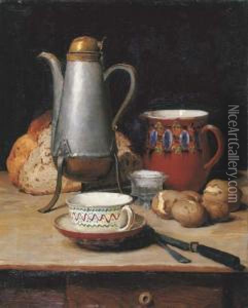Stilleben: Kaffee Und Kartoffeln Oil Painting - Albert Anker