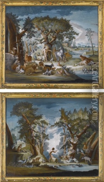 A Pair Of Italian Reverse Oil Paintings On Glass After Jan Brueghel I Oil Painting - Jan Brueghel the Elder
