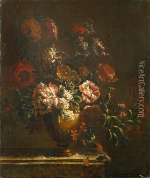 Nature Morte Au Bouquet De Fleurs Sur Un Entablement Oil Painting - Pieter Casteels the Younger