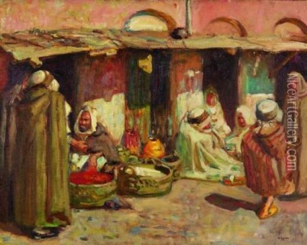 Moroccan Scene With Dwarf Oil Painting - Robert Henry Logan