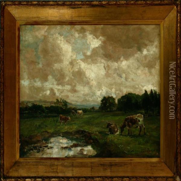 Summer Landscape With Grazing Cattle Oil Painting - John Falconar Slater
