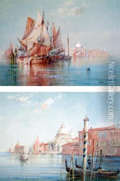 'venetian Fishing Boats' And 'on The Grand Canal' Oil Painting - William Knox