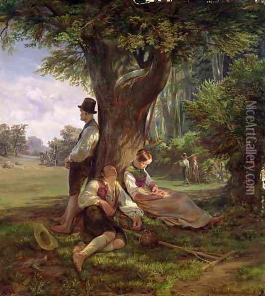 Peasants having a Siesta Oil Painting - Hermann Kauffmann