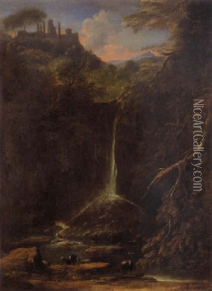 Die Wasserfalle Bei Tivoli Oil Painting - Jan Frans van Bloemen
