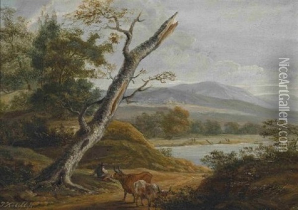 Flusslandschaft Mit Rastendem Hirte Oil Painting - Jan Kobell the Younger