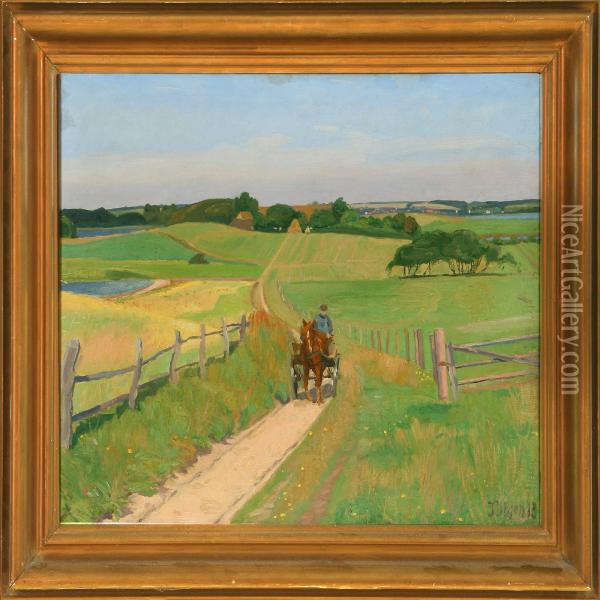 Scenery With Horse Carriage Oil Painting - Immanuel Ibsen