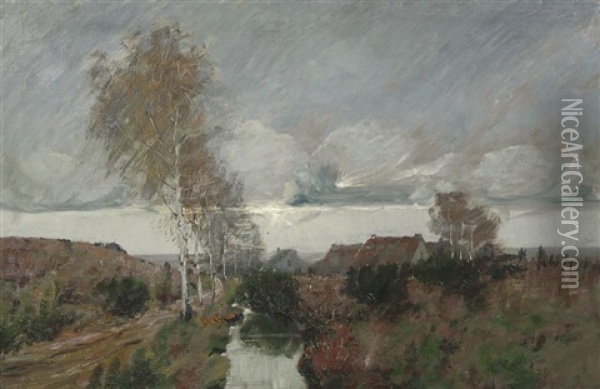 Herbstabend Vor Einem Dorf Am Altwasser Oil Painting - Wilhelm (Willy) Lucas