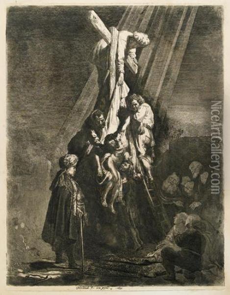 The Descent From The Cross: Second Plate. Oil Painting - Rembrandt Van Rijn