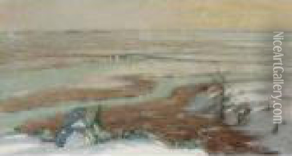 A River Landscape In Winter Oil Painting - Augustus Vincent Tack