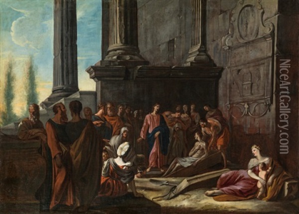 Auferstehung Des Lazarus Oil Painting - Johann Heinrich Schoenfeldt