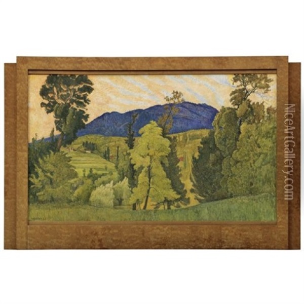 Paysage Valaisan (landscape In The Valais) Oil Painting - Ernest Bieler