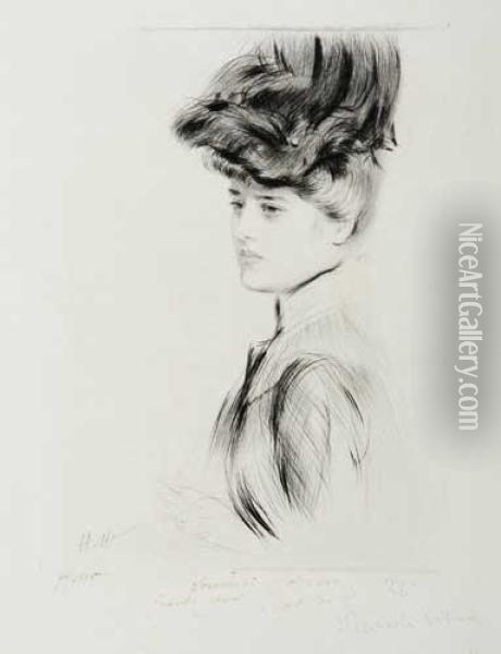 Portrait De Femme Au Chapeau Oil Painting - Paul Cesar Helleu