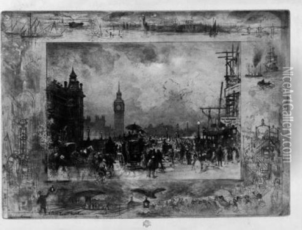 Westminster Bridge (b./g. 156) Oil Painting - Felix-Hilaire Buhot
