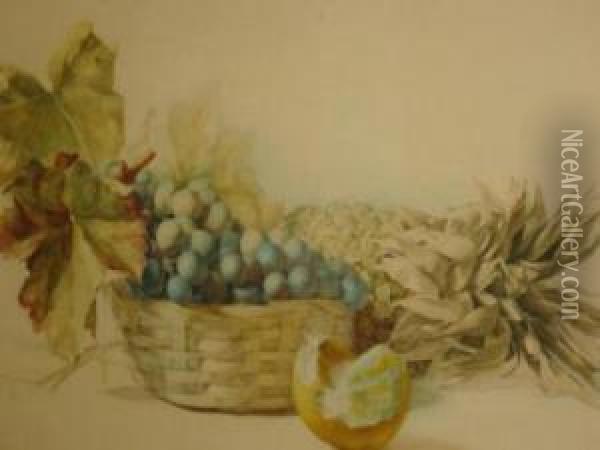 Still Life With Fruit In A Basket Oil Painting - Frank Suddards