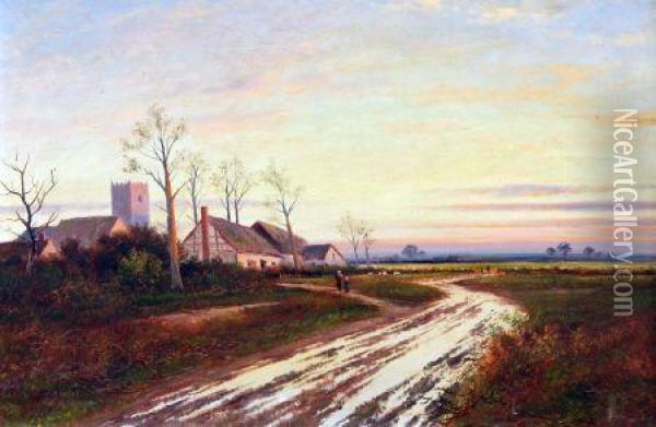Country Landscape At Sunset Oil Painting - John Henry Boel