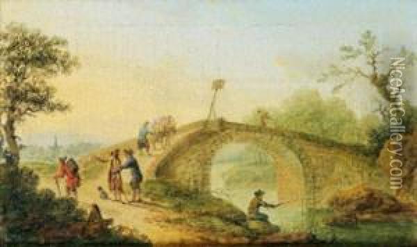 Paysage Au Pont Oil Painting - Pierre Joseph Wallaert