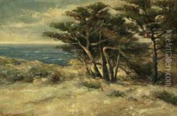 Cypress Trees And Sea Oil Painting - Bertha Stringer Lee