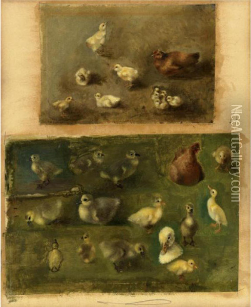 Hens Chicks And Ducklings Oil Painting - Rosa Bonheur