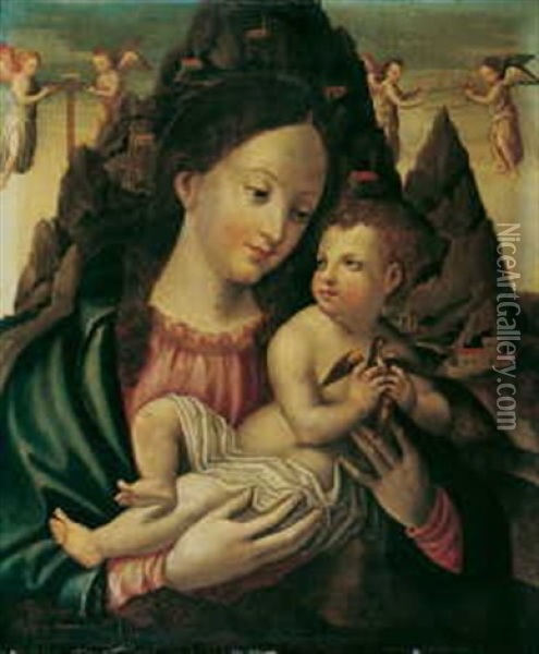 Madonna Mit Dem Einen Vogel Haltenden Kind Oil Painting - Jean Bellegambe