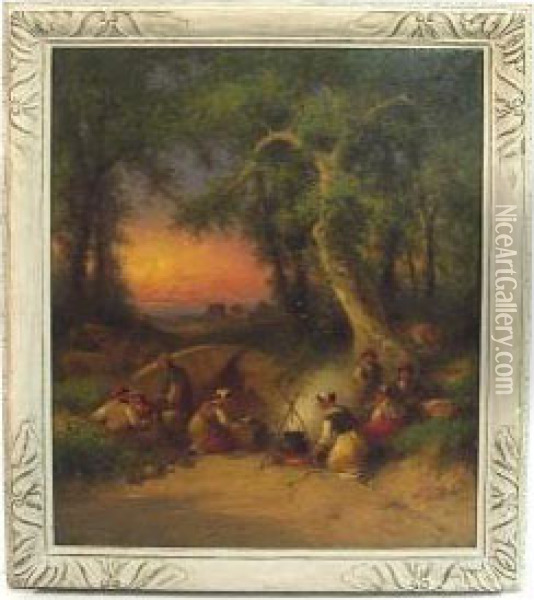 A Gypsy Encampment Oil Painting - George Washington Nicholson