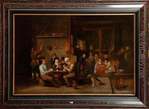 La Partie De Cartes Dans L'auberge Animee Oil Painting - David Teniers De Jonge