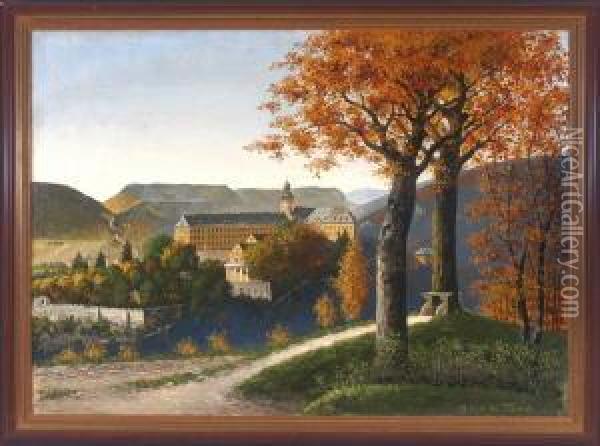 Blick Von Einer Anhohe Auf Die Heidecksburg Im Herbst Oil Painting - Adolph Friedrich