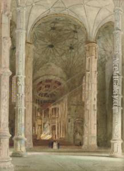 Interior Of Belem Cathedral, Lisbon Oil Painting - Stanley Inchbold