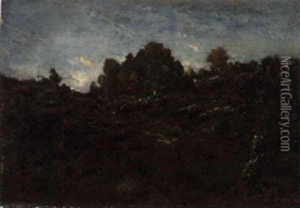 Sentier Du Jean-de-paris, Crepuscule (platiere En Foret De Fontainebleau) Oil Painting - Theodore Rousseau