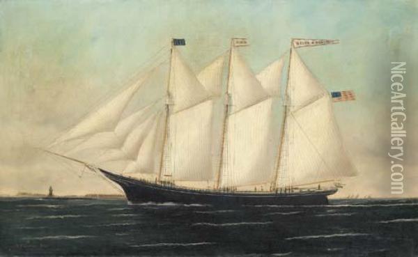 The Fishing Schooner Helen H. Benedict Off The New Englandcoast Oil Painting - William Pierce Stubbs