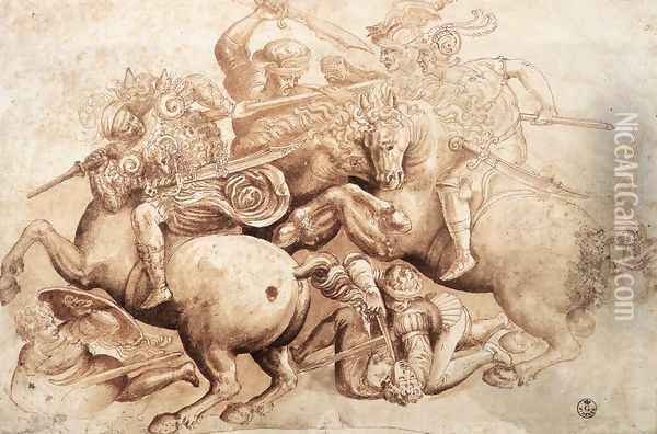 The Battle of Anghiari (copy of a detail) 1503-05 Oil Painting - Leonardo Da Vinci