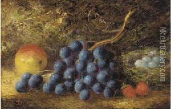Grapes, An Apple, Strawberries And A Bird's Nest On A Mossy Bank Oil Painting - Thomas Collier