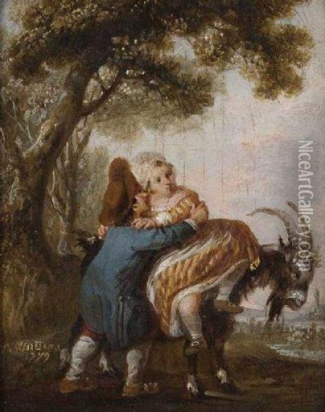 Enfants Jouant Avec Une Chevre Oil Painting - Francois Louis Joseph Watteau