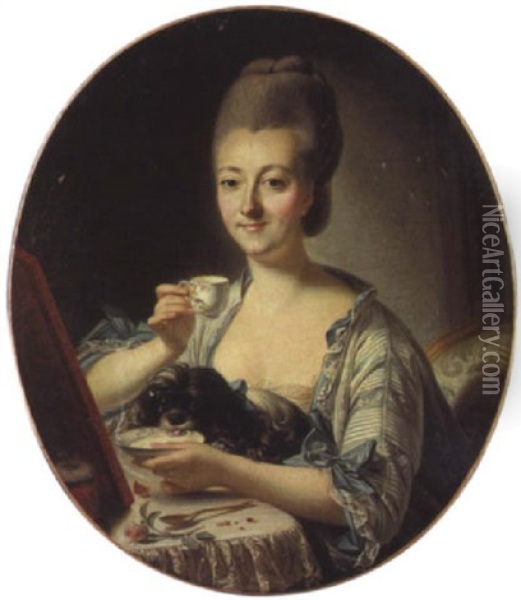 Portrait De La Marquise De La Poupleniere Oil Painting - Francois Bruno Deshays de Colleville