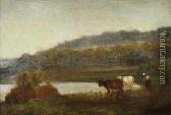 Les Vaches Et La Fermiere Oil Painting - Emile Rene Menard