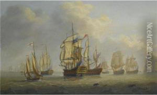 The Princess Royal And Other Ships Of The British Fleet Undervice-admiral Barrington Off St. Lucia Oil Painting - Lieutenant Thomas Yates