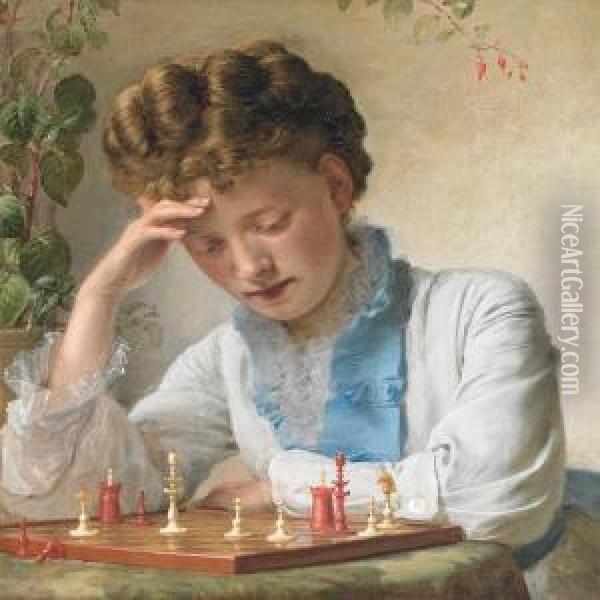 The Chessplayer Oil Painting - Hermann Carl Siegumfeldt