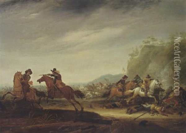 A Cavalry Battle Oil Painting - Jan de Martszen the Younger
