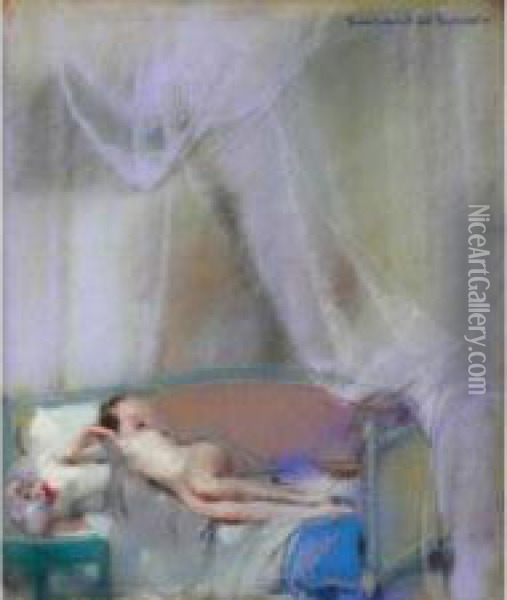 Femme Nuealanguie Oil Painting - Lucien Victor Guirand De Scevola