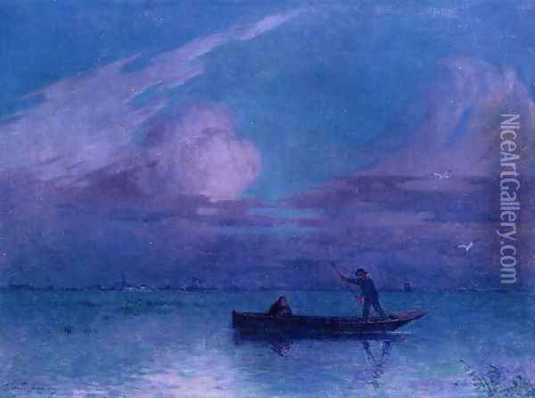 Nighttime Boat Ride at Briere Oil Painting - Ferdinand Loyen Du Puigaudeau