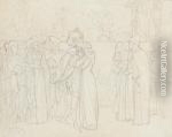 A Study For An Illustration Containing Figuresin Historical Costume Oil Painting - Frederick Leighton