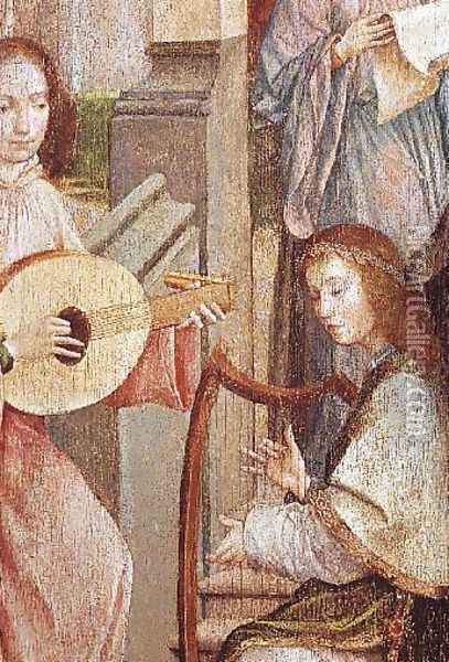 The Annunciation (detail of two Angels Playing Instruments) Oil Painting - Carlos Taborda Vlame Frey