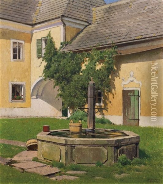 Pfarrhof In Grunau, Oo Oil Painting - Ferdinand Brunner